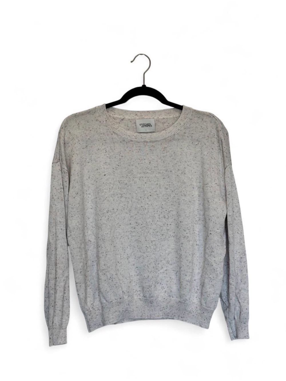 Cream Speckled Sweater Lightweight Crewneck L Fall Basic Neutral